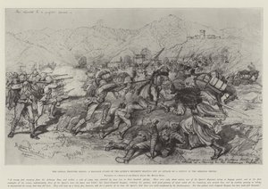 The Indian Frontier Rising, en bagagevagt fra dronningens regiment, der slår et angreb på en konvoj i Arhanga-befugtet